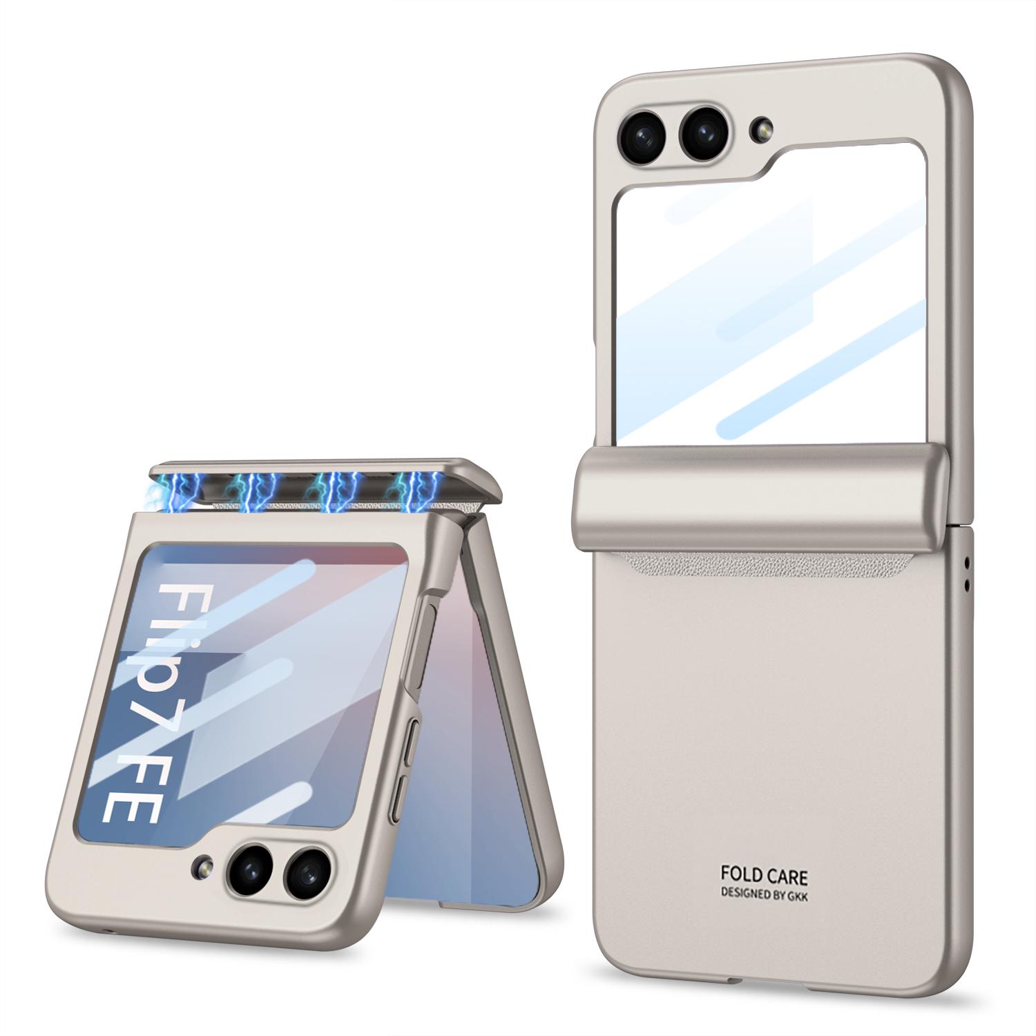 

Магнитный складной чехол для Galaxy Z Flip7 Flip6 FE Матовый Всесторонний Защита шарнира с закаленным стеклом Пленочная оболочка Чехол Artificial leather&Galaxy Z Flip7