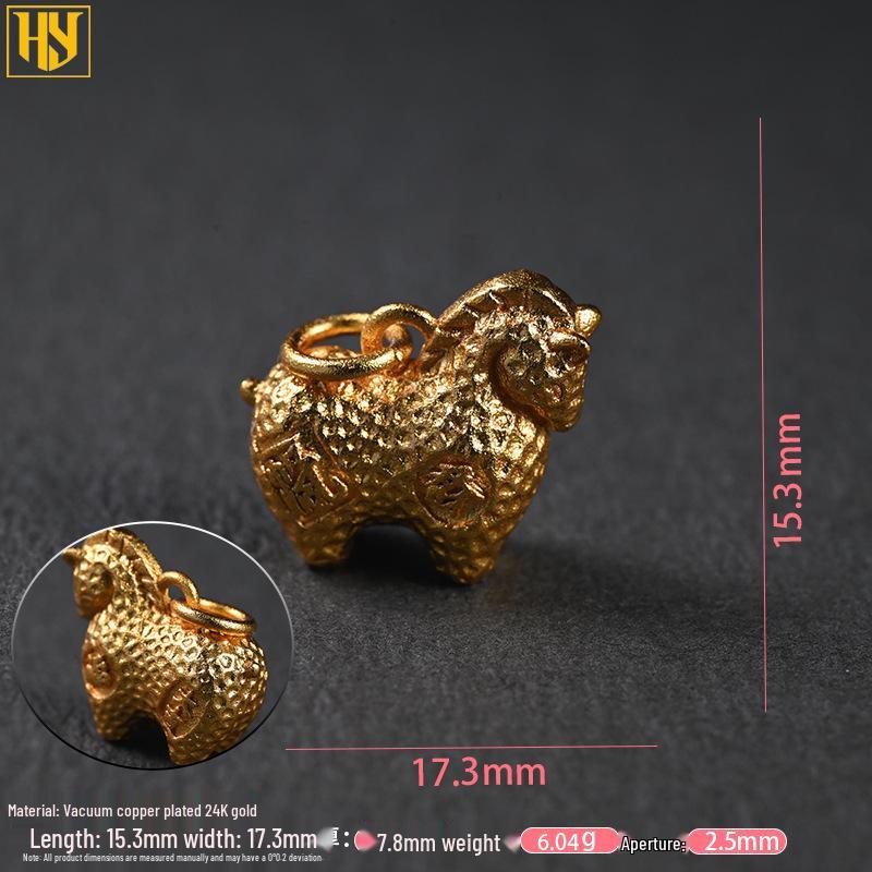 24k Gold-Plated Brass Zodiac Horse Pendant - Chinese Style DIY Jewelry Necklace Accessory