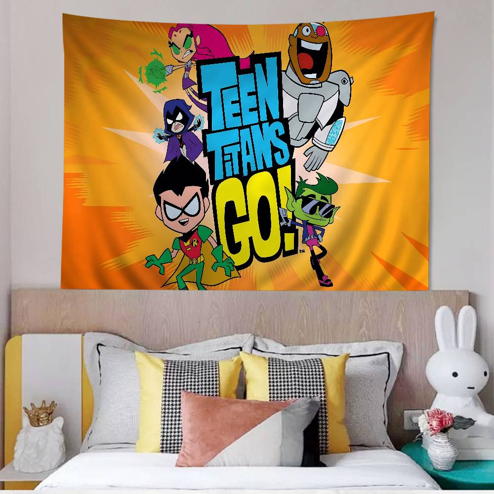 TTeen TTitans Go Buntes Wandbehang Hippie Blume Wandteppiche Schlafsaal Dekor Wandkunst Dekor