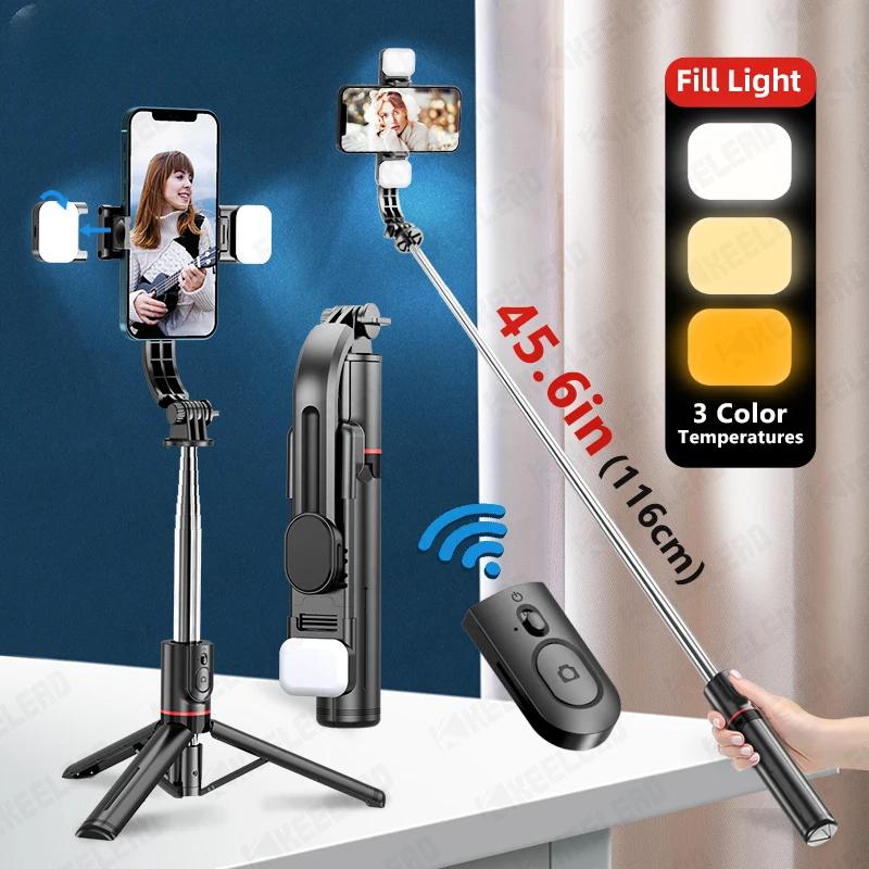 Nový bezdrôtový selfie tyč s 360° rotáciou, prenosný, vyvážený, stabilné snímanie, živé vysielanie s výplňovým svetlom, skladací monopod