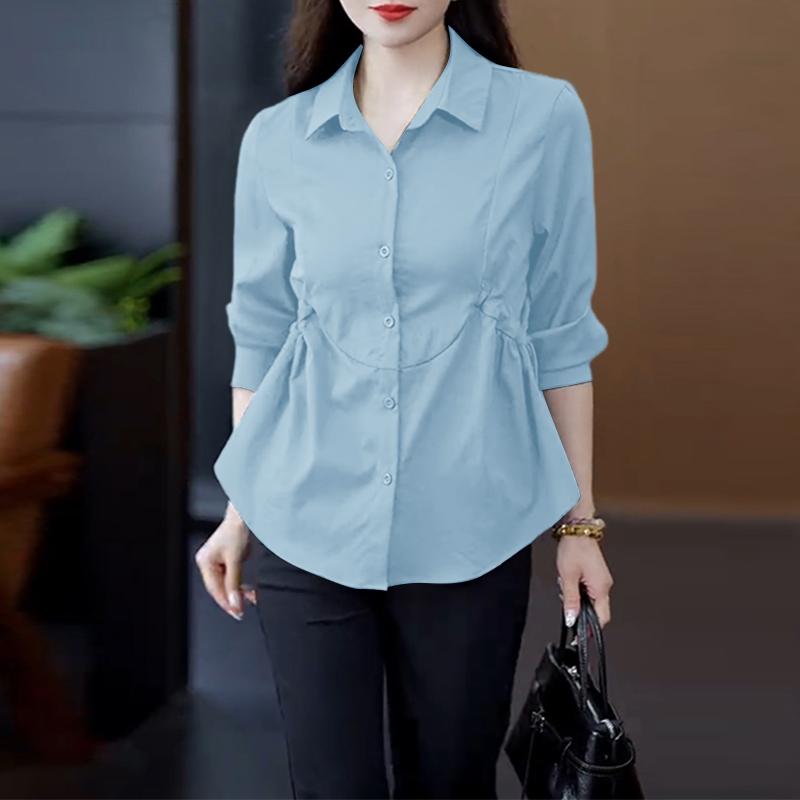 ZANZEA Women Casual Turn Down Collar Long Sleeve Plain Blouse
