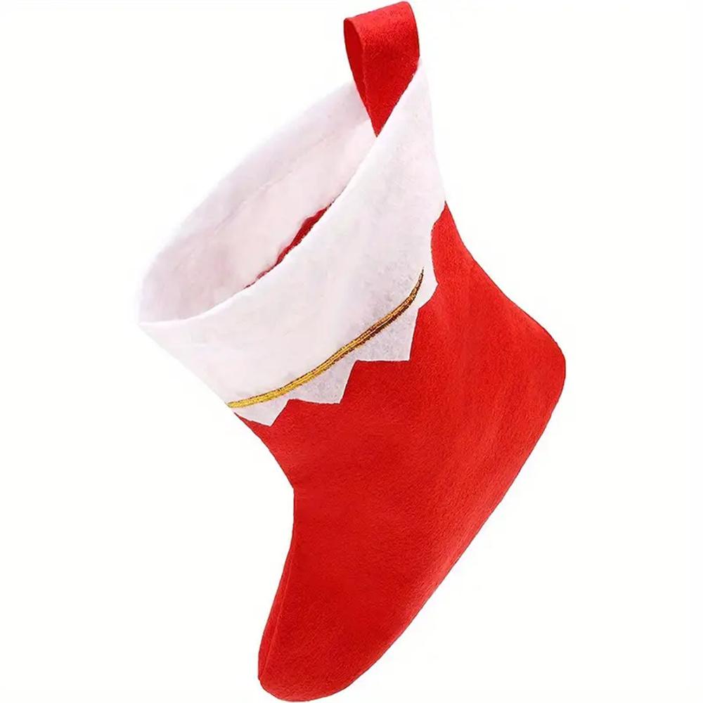 12pcs Red Felt Christmas Stockings Festive Hanging Stocking for Fireplace Non-Woven Fabric Xmas Decor With Golden Trim Idea Gift