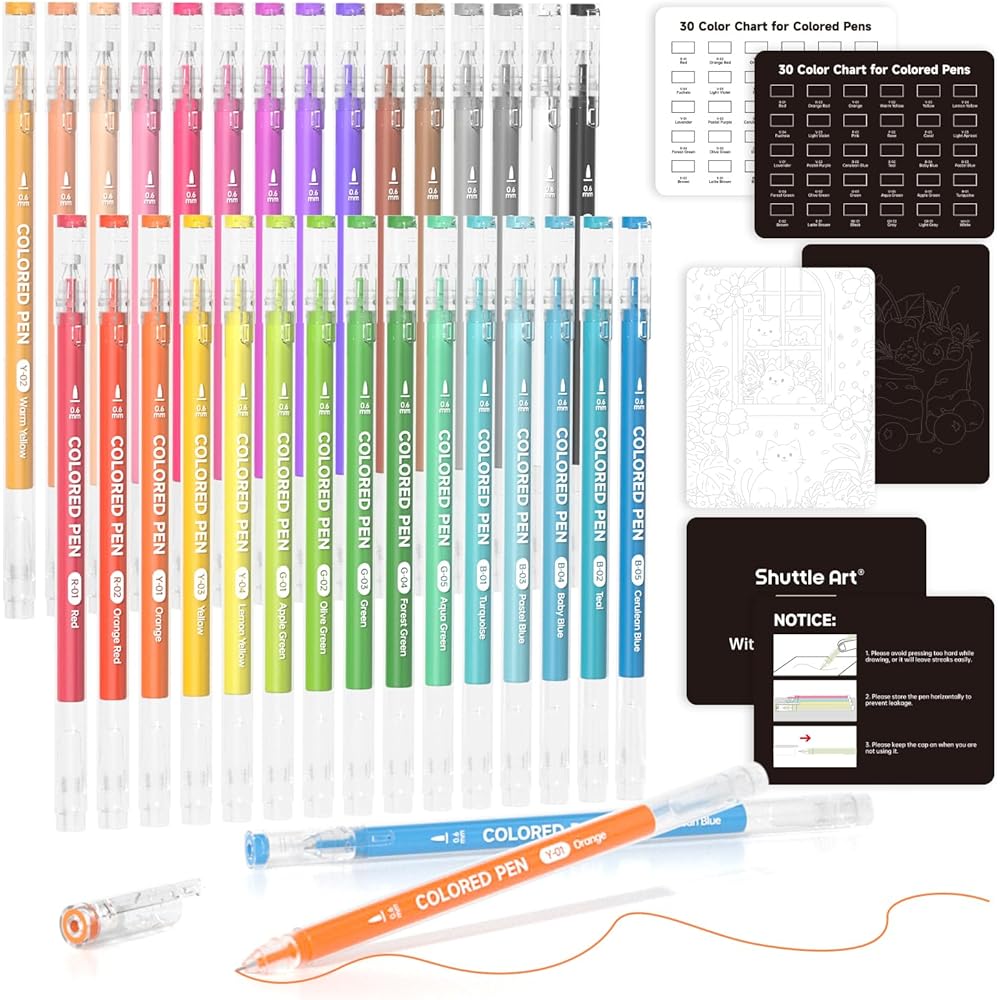 

Shuttle Art Gel Pen Set 30 Colors 0.6mm Fine Tip for Journaling Drawing Writing Office School Supplies