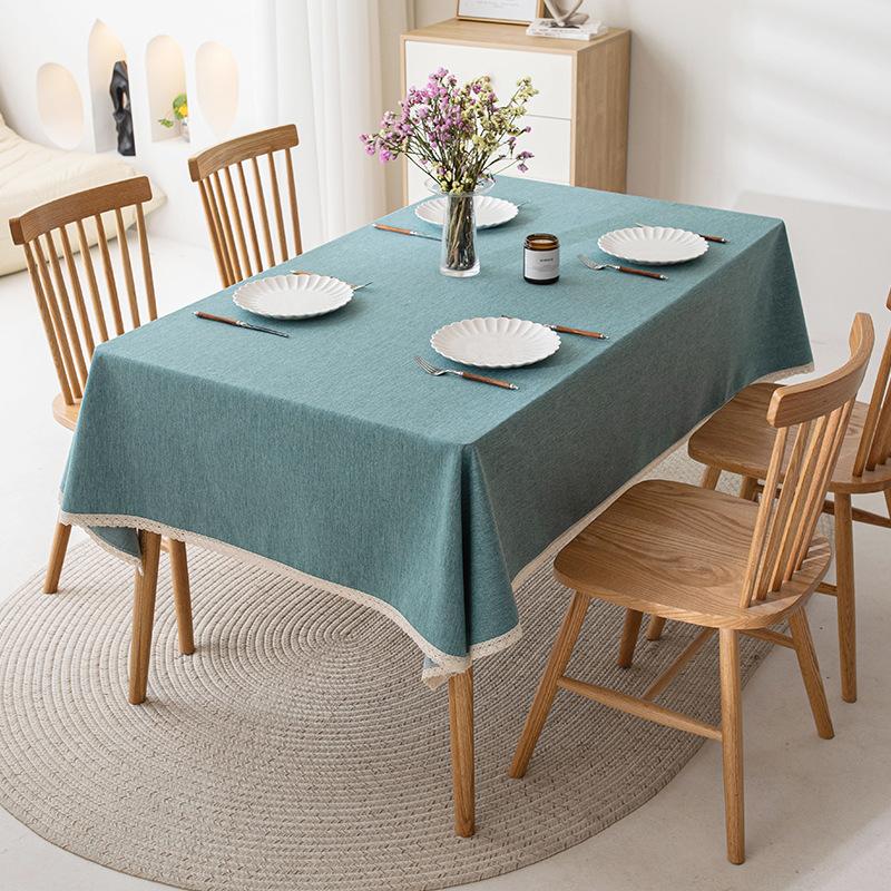Imitation Cotton And Linen Tablecloth Waterproof And Oil-Proof Leave-In Light Luxury High-End Coffee Table Tablecloth Rectangular Solid Color