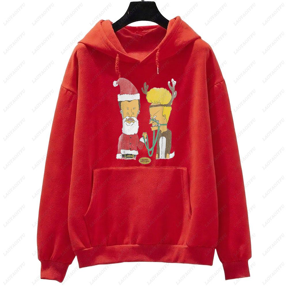Beavis and Buttheads Christmas Xmas Festive Costumes Loose Graphic Hoodie Unisex Holiday Gift for Men Casual Wear Sweatshirt