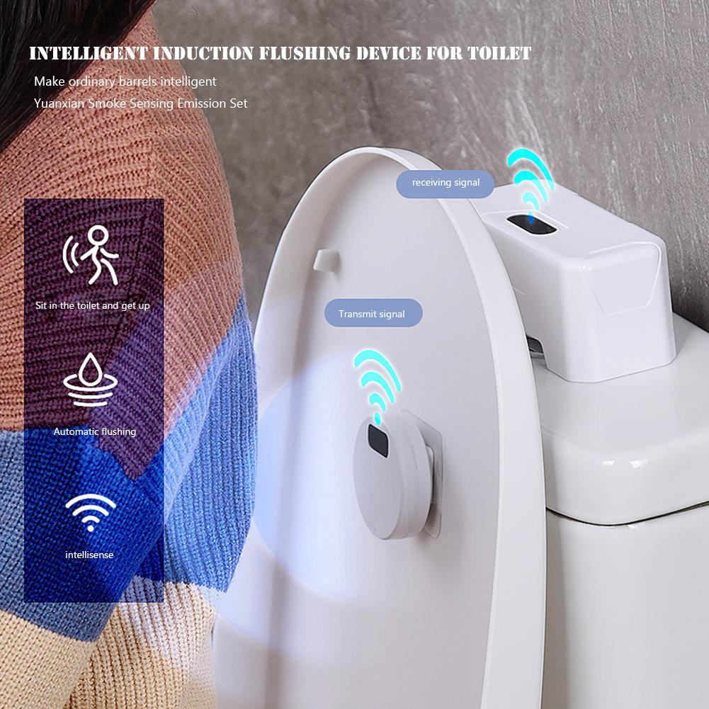 Automatic Toilet Flush Button Induction Toilet Flusher External Infrared Flush Splash-proof with Wireless Transmitter