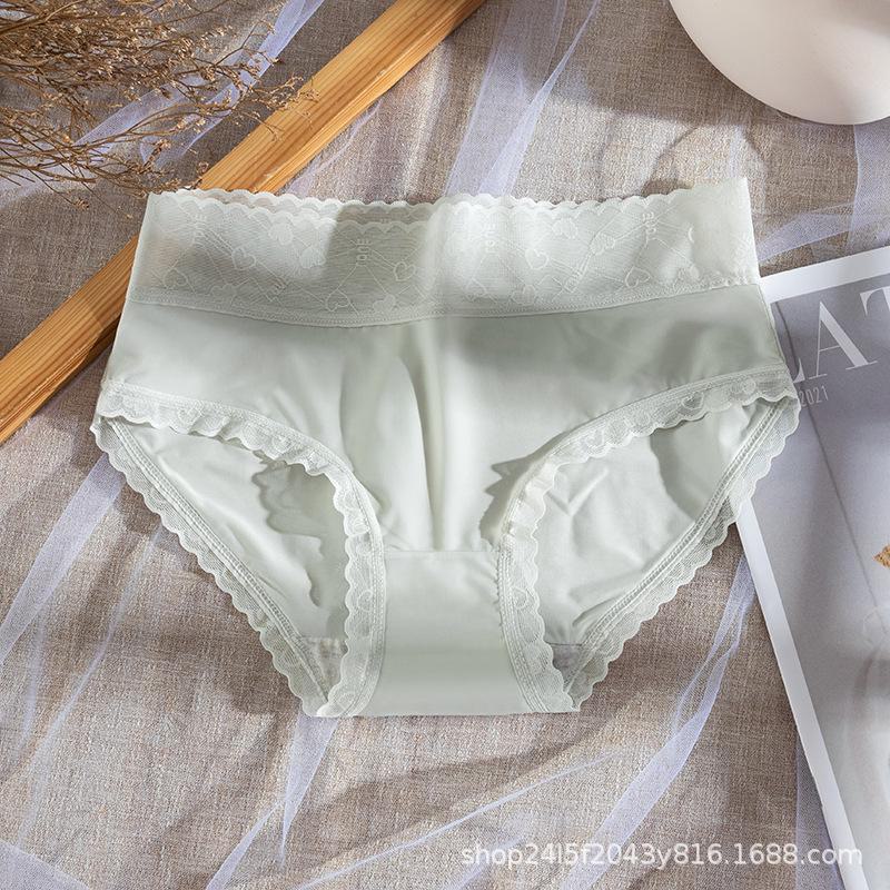 Japanese Style Mid-Waist Ice Silk Lace-Edge Women's Underwear - Antibacterial Cotton Crotch, Comfortable, Breathable, Thin Briefs