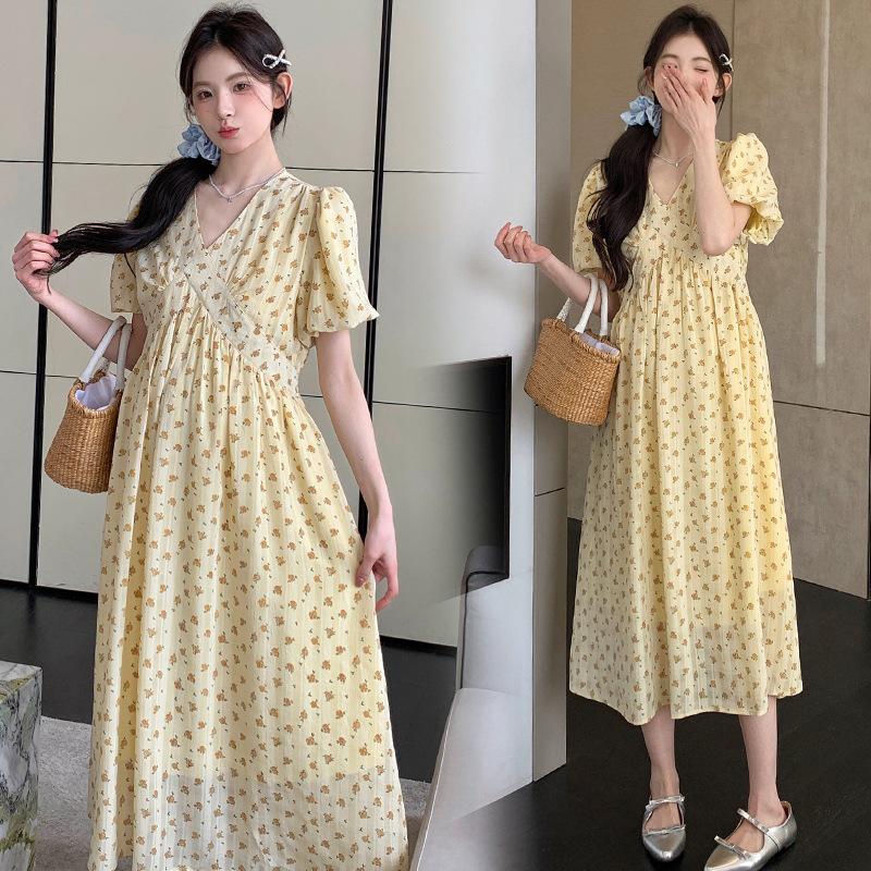 2026 Summer Floral Korean Style Mid-Length Loose Maternity Dress