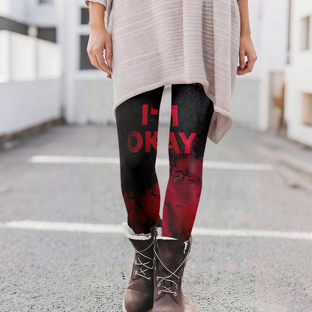 Damen Casual Mode Outdoor Halloween Bedruckte Slim Elastische Yogahose Cropped Hose