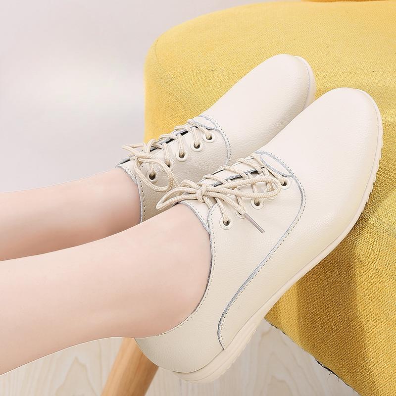 Spring New Korean Style Wear-Resistant Flat White Shoes Lace Up Round Toe Casual Non-Slip Women's Shoes