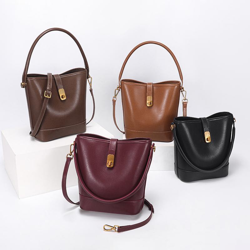 Ladies Genuine Leather Bucket Bag Retro Shoulder Crossbody Handbag Fashiable Luxurious Women's Bag