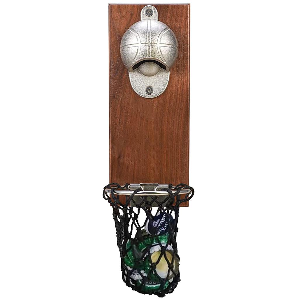 Magnetic Basketball Bottle Opener Wall Mounted Vintage Bottle Opener with Cap Catcher Collector Gifts for Beer Lovers and Men