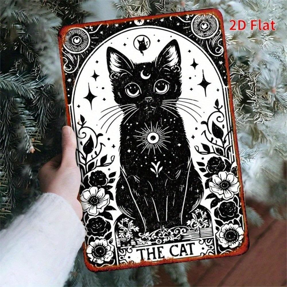 Witch Cat Tin Sign 8x12 Inch Vintage Gothic Wall Art Halloween Home Decor разноцветный