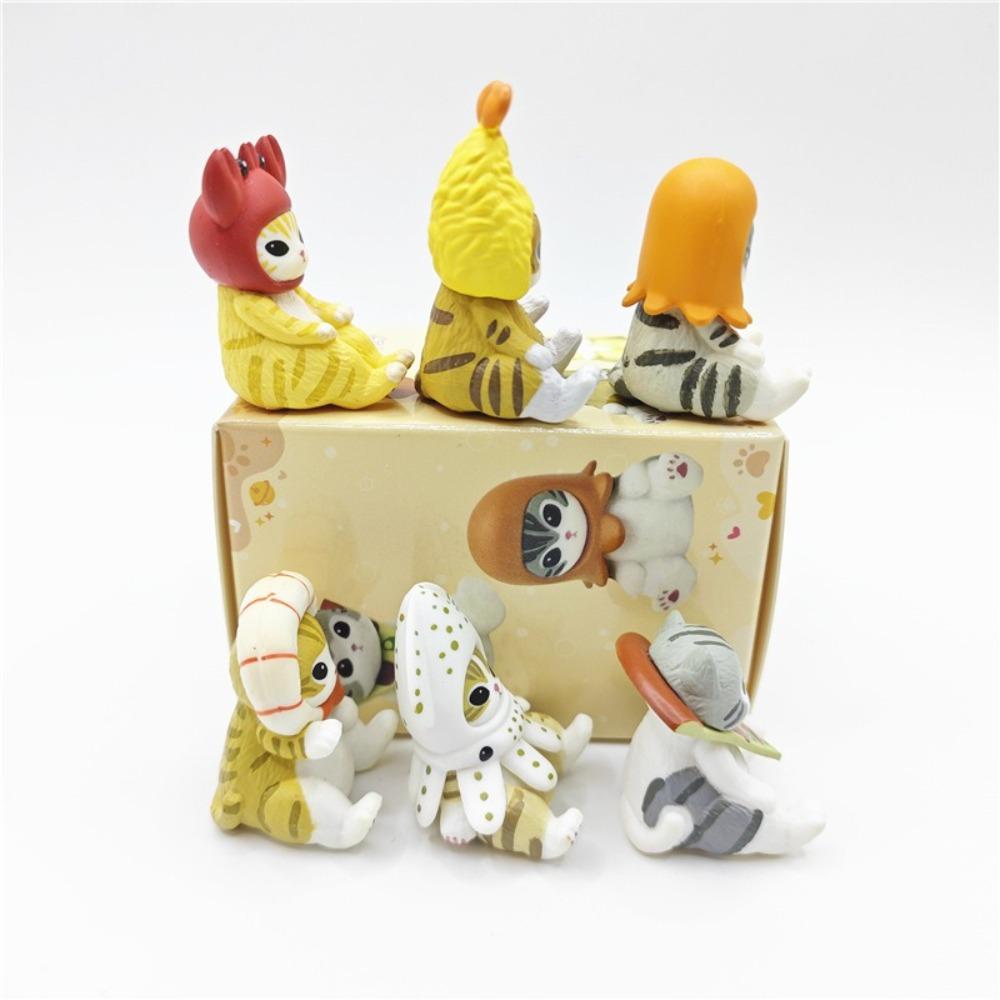 5pcs/6pcs PVC Cat Action Doll Cute Model Toys Kawaii Animal Headgear Doll Christmas Gifts