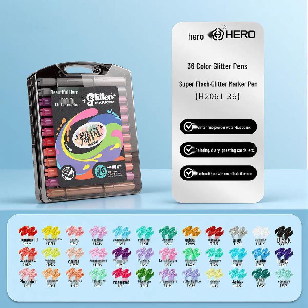 Hero H2061 Flashing Light Acrylic Soft Tip Watercolor Marker Pen for Students