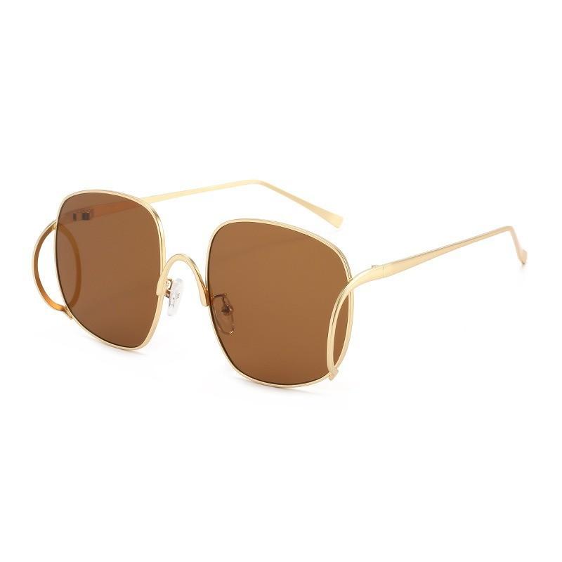 Stylish Metal Geometric Square Sunglasses With Uv Protection For Casual Wear Brown