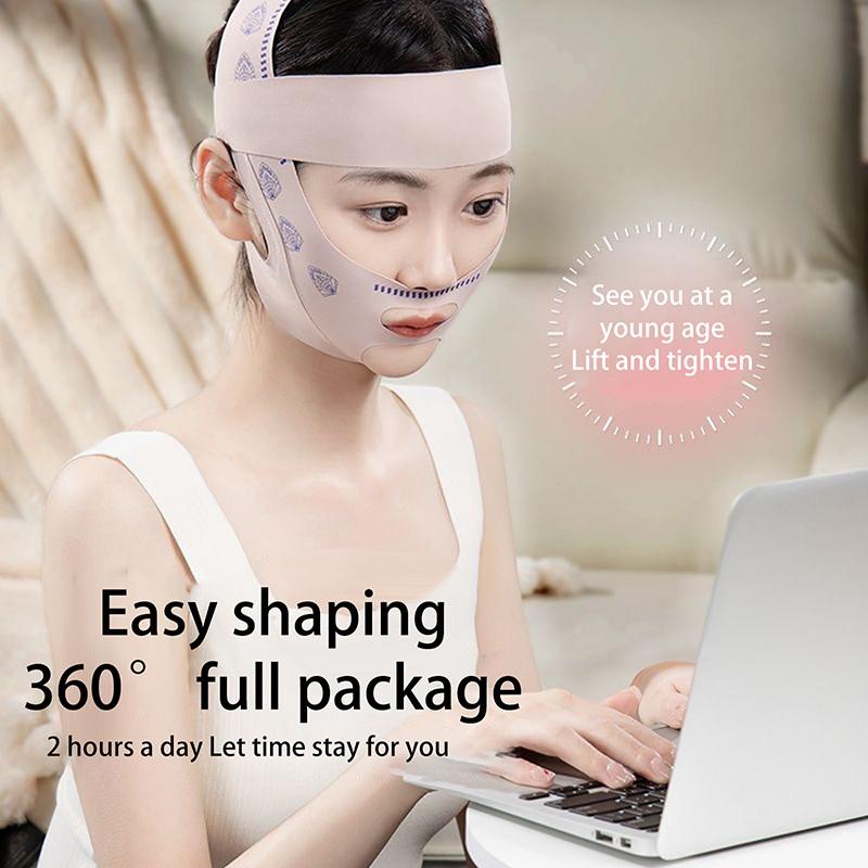 Bandagem de emagrecimento facial de dois andares, cinto de levantamento facial, cinta de emagrecimento facial em linha V, tensor de queixo duplo, ferramenta de máscara facial de tira fina