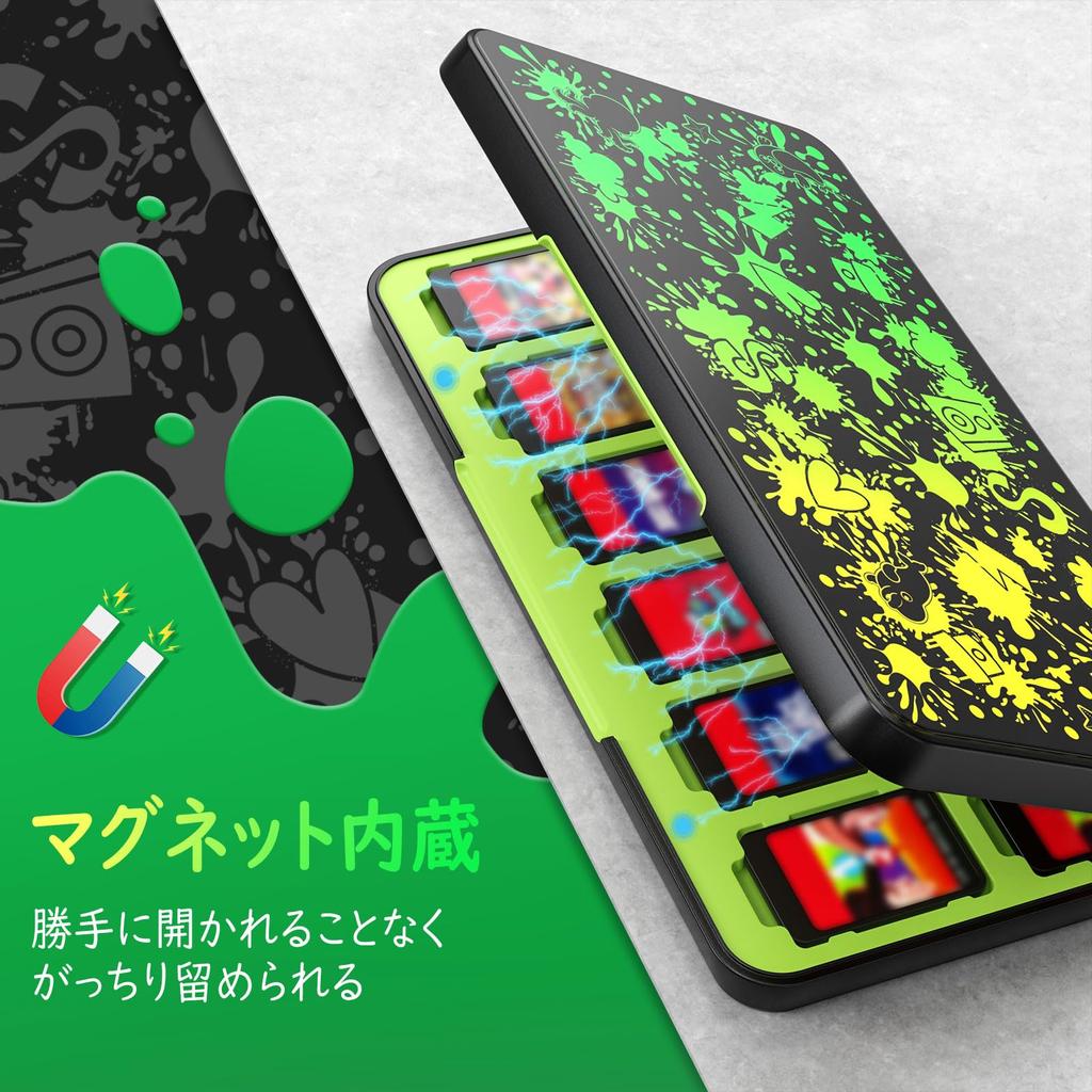 ATiC Soft Case for Switch OLED Card Storage Holds 24 Switch Games and 24 Micro SD Cards Game Card Storage Easy to Splatoon 3 Yellow Green
