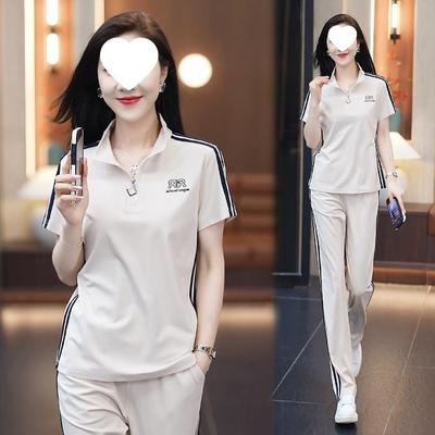 Sommer Damen Koreanische Mode Schlankmachend Locker Altersreduzierend Lässig Sportbekleidung Anzug Westlicher Stil Zweiteiliges Set
