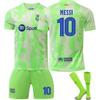 Barcelona Messi Kinder Fußballtrikot Set, Grün, Atmungsaktive Sportbekleidung für Training & Spiel