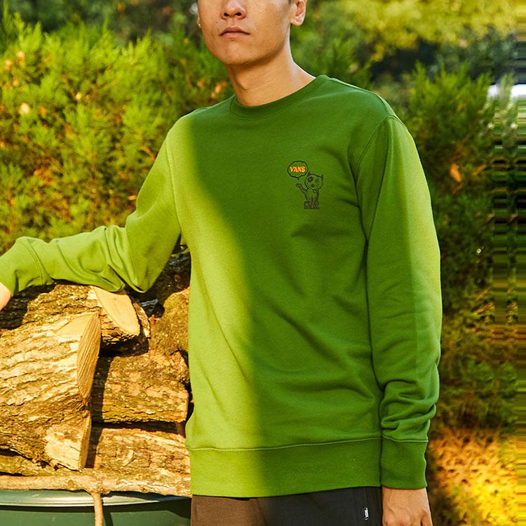 Vans Green Cartoon Cat Print Crew Neck Fleece Sweatshirt VN0A5H76ZQW