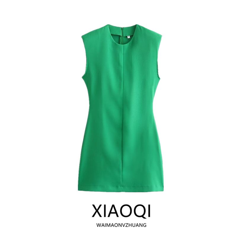 Fashion Style 2024 Spring/Summer New Arrival Women's Clothing Silm Easiest for Match round Neck Sleeveless Strap Padded Shoulder Dress 2586323