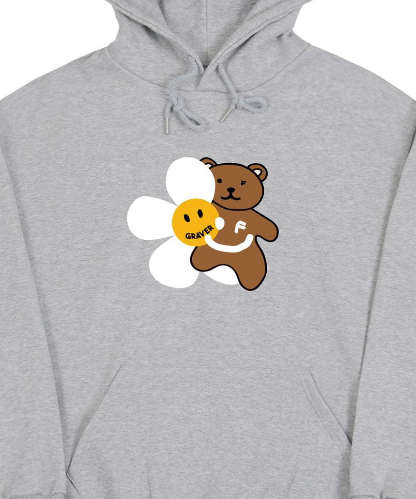 GRAVER [Unisex] Big Flower Bear Smile Hoodie_Gray