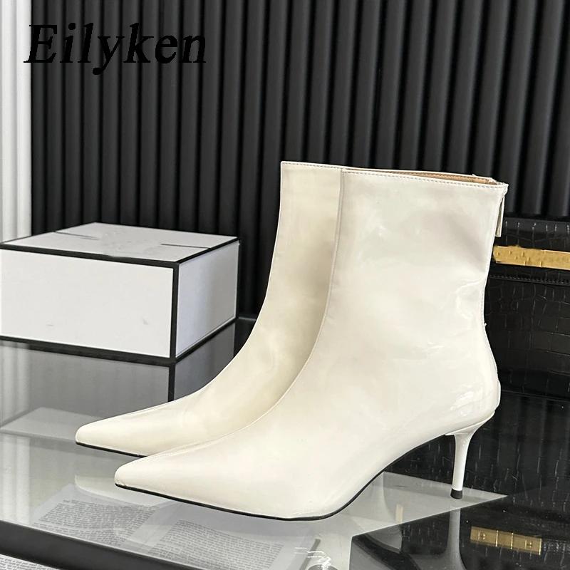 Eilyken Fashion Thin High Heels Ankle Boots Women Street Style Slim Pointed Toe Zipper Banquet Prom Ladies Shoes