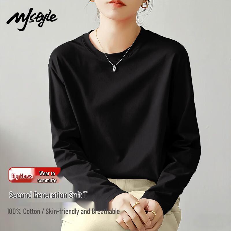 MJ STYLE Women s Long-Sleeve Pure Cotton T-Shirt 3XL