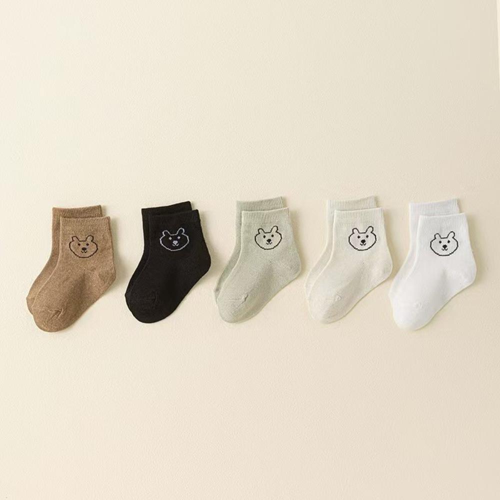10/5 Pairs Kids Socks Trendy New Classic Bear All Season Crew Socks Student Baby Socks Children Mid-Calf Socks