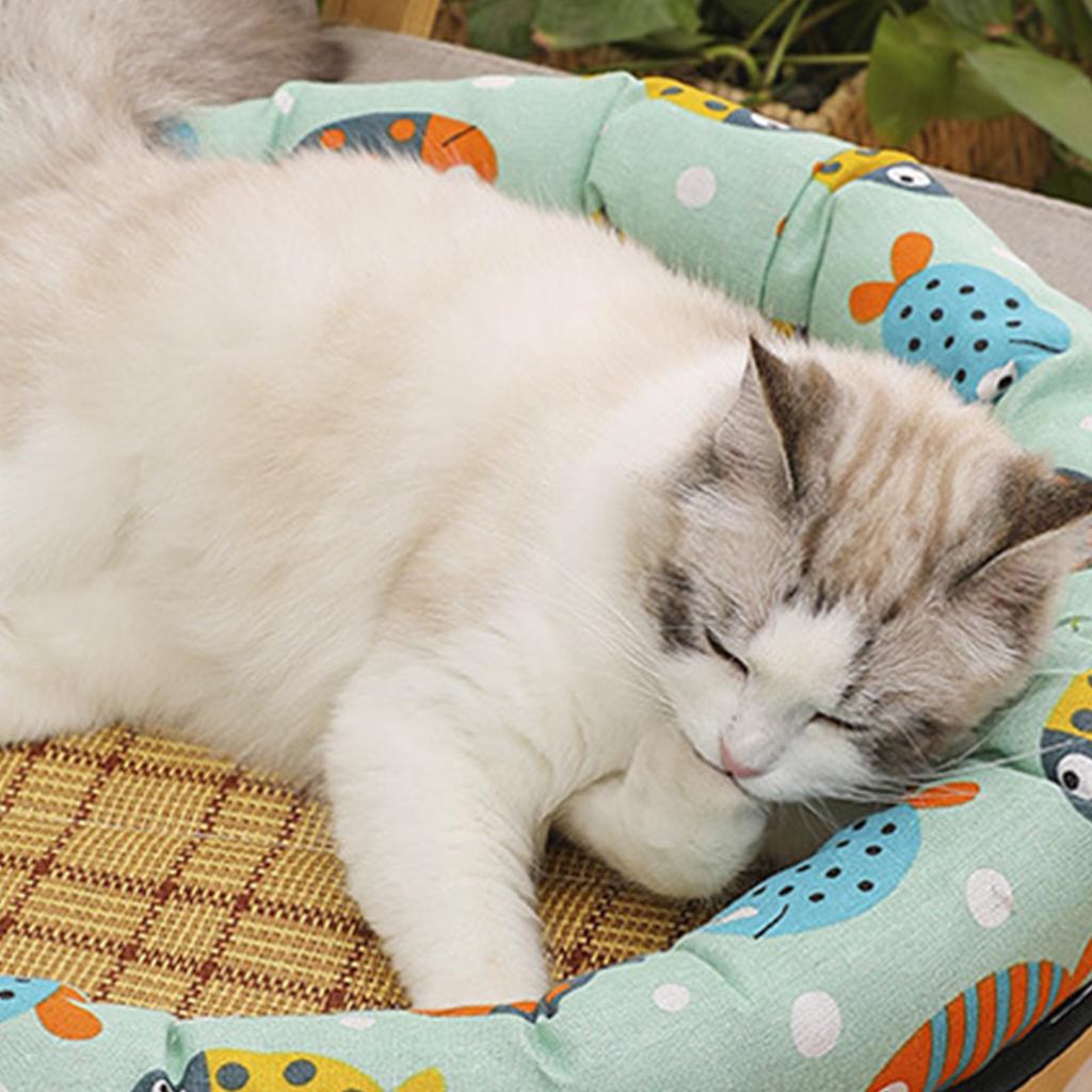 Rundes Haustierkühlbett Cartoon-Druck Haustierschlafbett Sommer Atmungsaktive Haustiermatte für Hunde Katzen