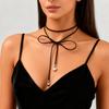Elegant Black Adjustable Rope Chain Knotted Bowknot Choker Necklace, Heart Pendant Clavicle Chain Necklace for Women Jewelry
