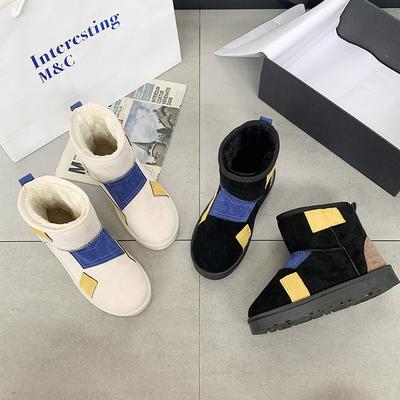 Women's Colorblocking Large Size Soft Sole Winter Warm Fur One Snow Boots Padded Lined Ankle Boots Non-slip Hiking Casual Sports Cotton Boots