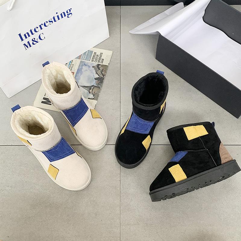 Women's Colorblocking Large Size Soft Sole Winter Warm Fur One Snow Boots Padded Lined Ankle Boots Non-slip Hiking Casual Sports Cotton Boots