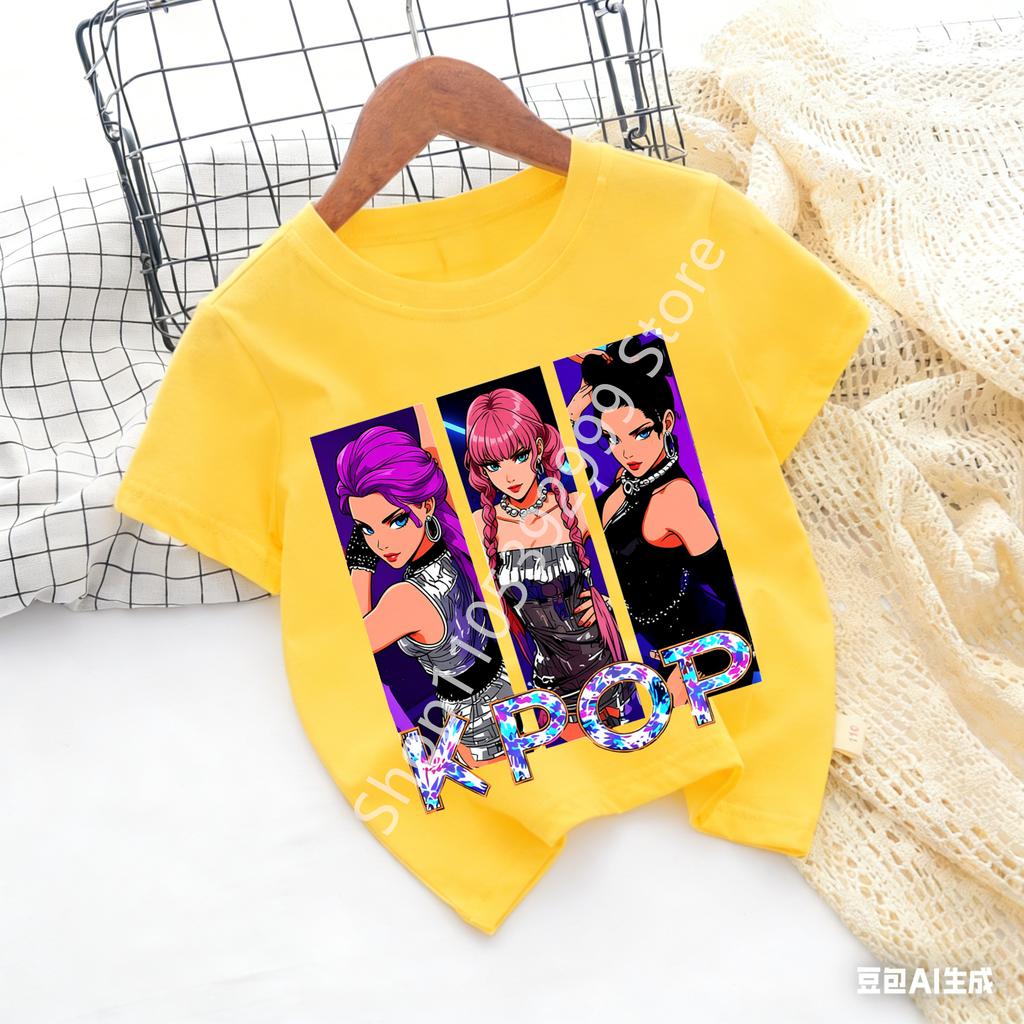 2026 Girls KPOP Idol Group Print Short Sleeve Boys and Girls TShirt Cute Cartoon Graphic Tee Kids Summer Casual Top