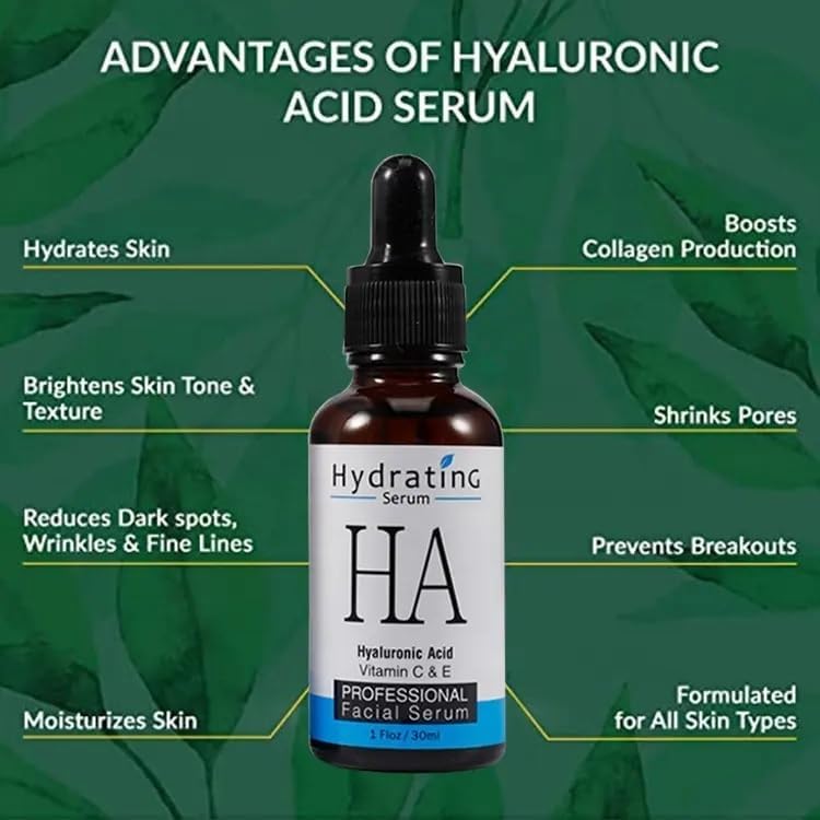 HA Hyaluronic Acid Serum with Vitamin C & E - 32% Hyaluronic Acid, 30ml - Anti-Aging, Hydrating & Brightening Facial Serum