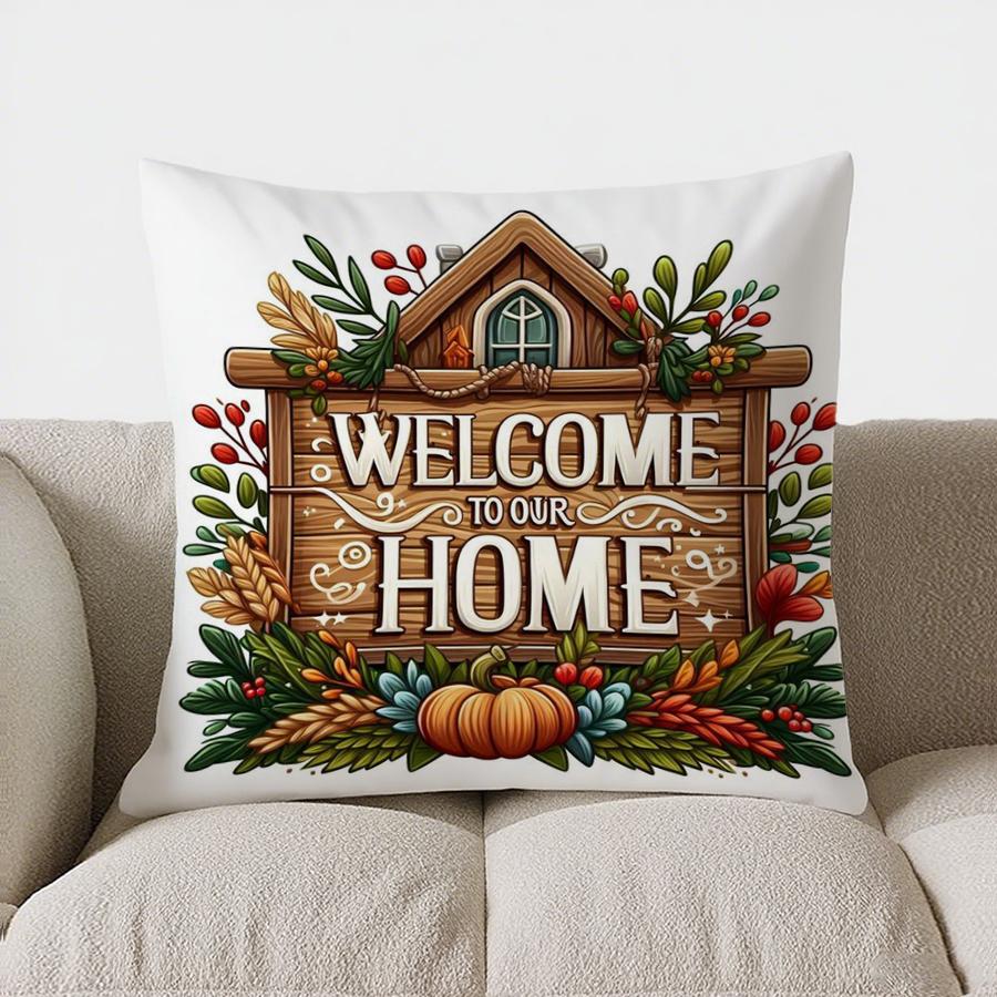 Home Decor Hello Fall: Pumpkins & Autumn Leaves Pillow Pattern Cushion Cover Suitable for Sofa Bedroom Car Pillow Cover
