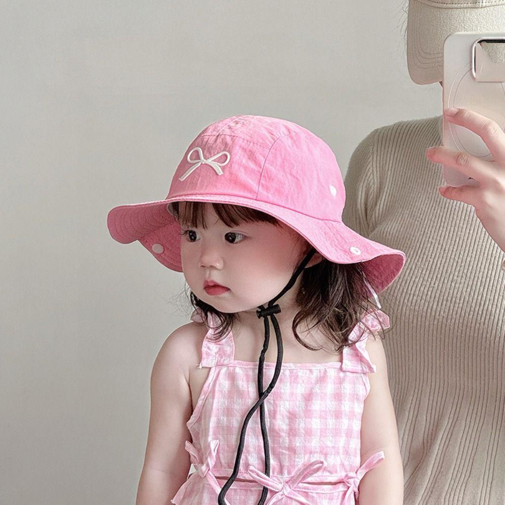 Quick-dry Summer Kid Sunhat Bow Embroidery Children's Fisherman Hat Candy Color Bucket Hat  Kid