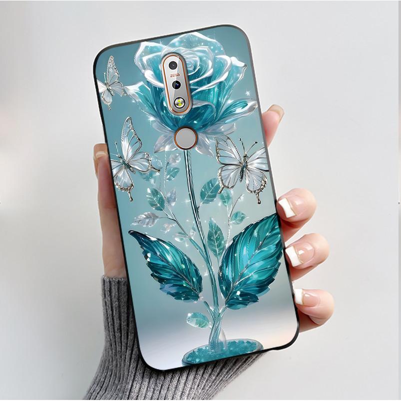 Printing Pattern Case For Nokia 7.1/Nokia 7 Plus Fundas Nokia7 Cover Soft Silicone Black Shell Cute Flower Cartoon Casing Coque