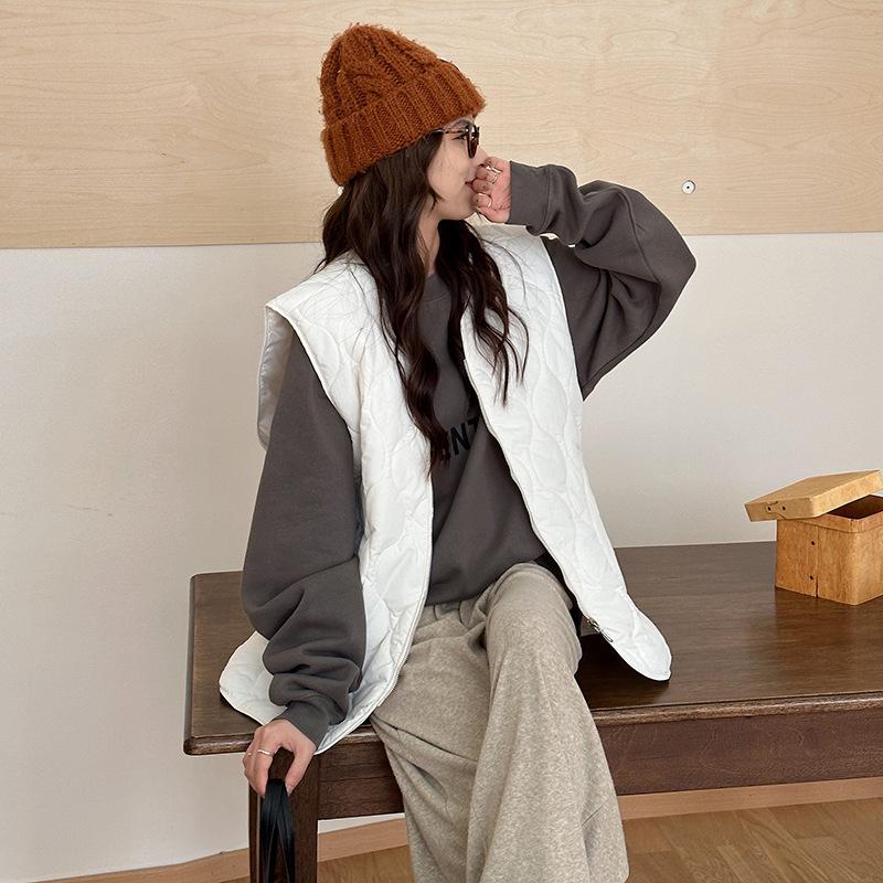 

Rhombus retro cotton clothes vest women s autumn and winter new loose sleeveless vest outside vest top coat S