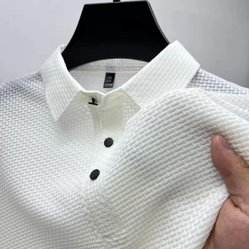 Sommer Ice Silk Hurtigtørkende Poloskjorte Herre Jacquard Revers Kortermet T-skjorte High-end Casual Herre Drapert Topp