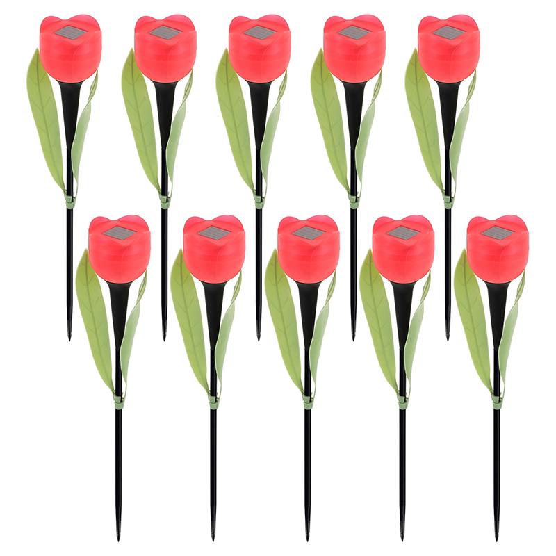 

10PCS Outdoor LED Solar Lights Tulip Flower Lamp Landscape Lighting for Courtyard Lawn Waterproof Garden Stake Insert Solar Rose