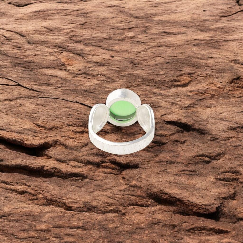 Zelený drahokam Kočičí oko Šperky ze sterlingového stříbra 925 Ručně vyráběný výrazný prsten RR-1-39