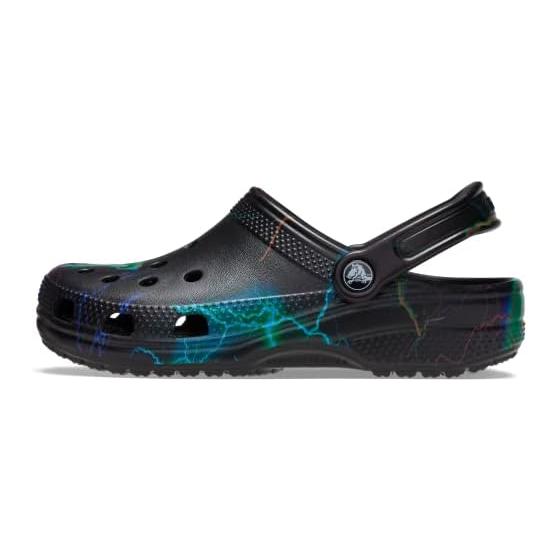Crocs Unisex Adult Classic Graphic Clog, Black/Lightning Bolt. , 7 Women/5 Men