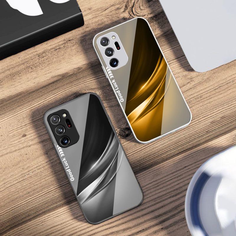 Glücklicher Farbverlauf Wellenmuster Für Samsung Galaxy Note 8 9 10 PRO 20 Ultra A01 02 03 Core 04E 4G 12 13 5G Gehärtetes Glas Handyhülle