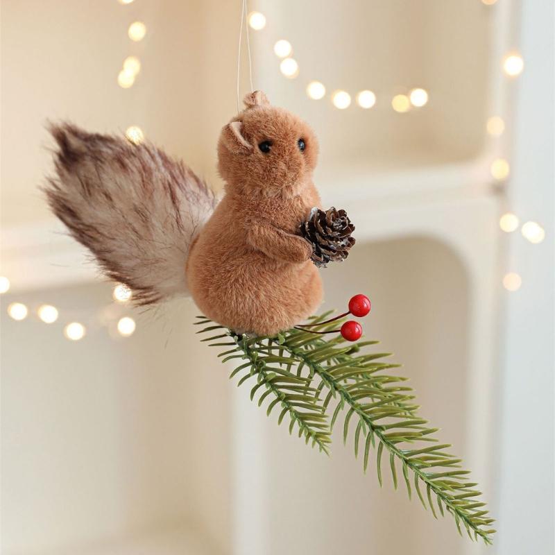 Cartoon Squirrel Hanging Decoration With Pinecone Accent Holiday Decoration For Christmas Gifts