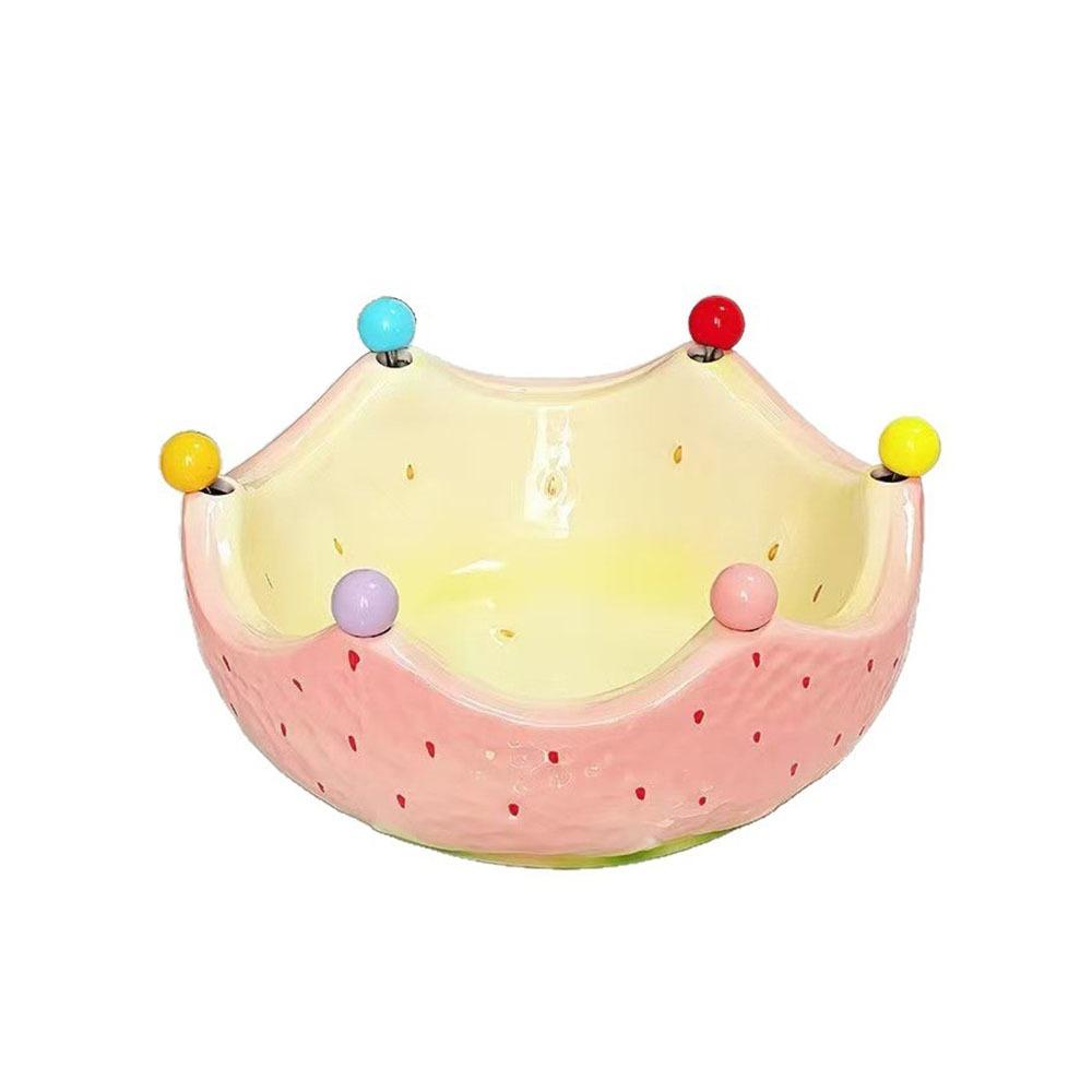 

2 in 1 Ceramic Fruit Plate with Forks Strawberry Orange Shape Fruit Serving Plate Salad Serving Decoration Salad Bowl рожевий