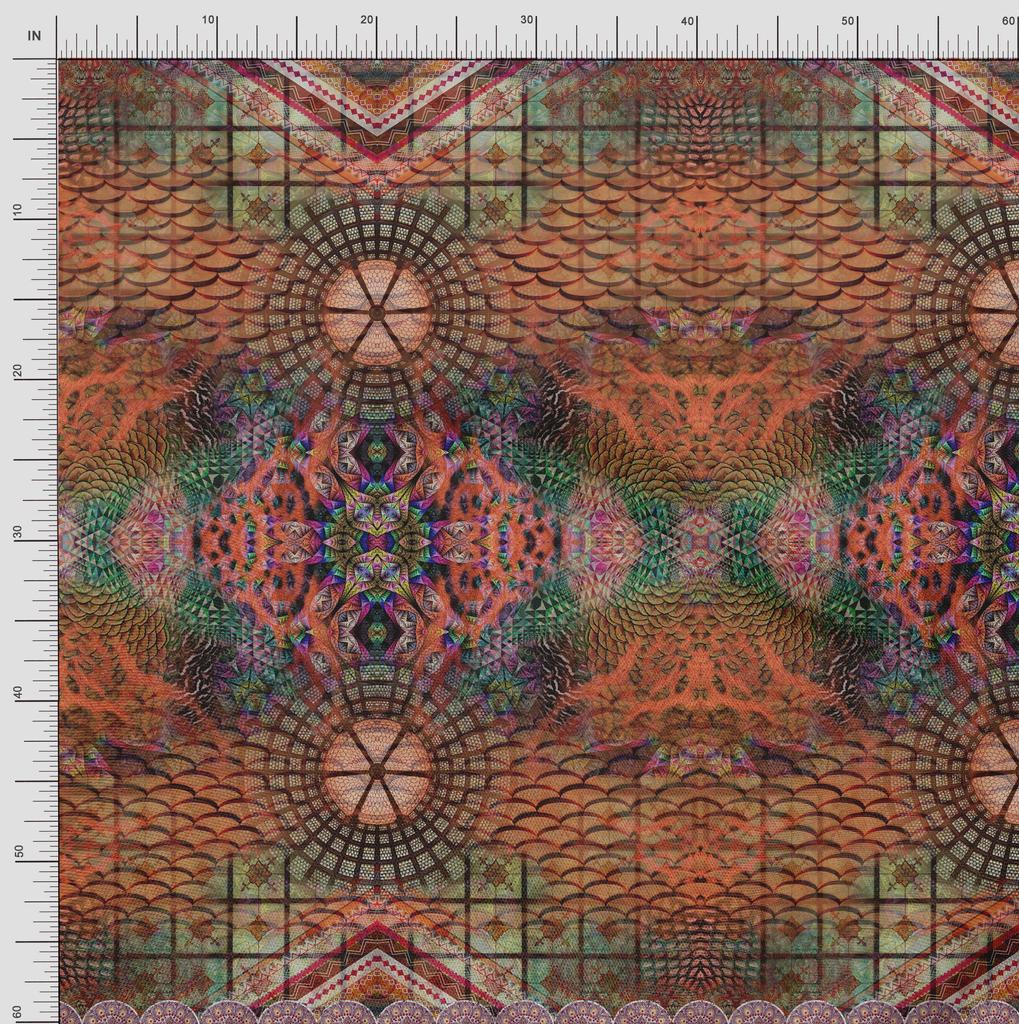 Soimoi Japanischer Krepp-Satin-Stoff mit Mandala-Panel, bedruckter Stoff, 1 Meter 42 Zoll