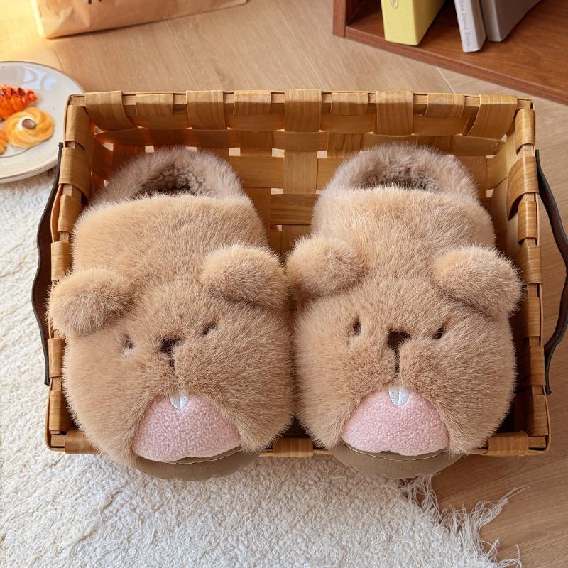 

Autumn and winter new cute groundhog cotton slippers women s warm and non-slip indoor and outdoor wear non-slip warm fluffy slippers 40-41 коричневый
