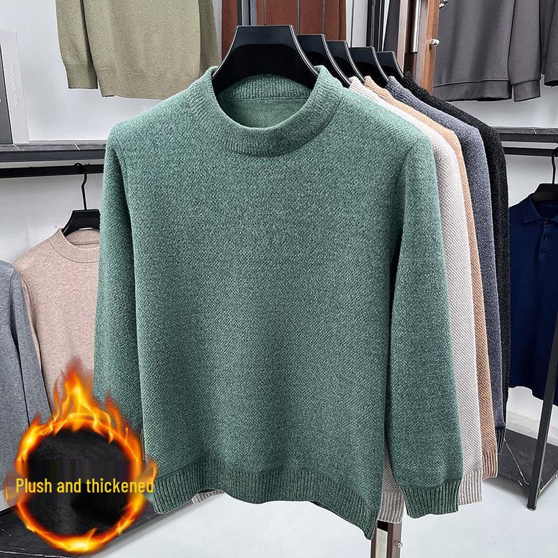 

Мужской кашемировый свитер на осень/зиму - с высоким воротником, вязаный, из кристальной норки, с плюшевой подкладкой, пуловер для мужчин среднего возраста. M